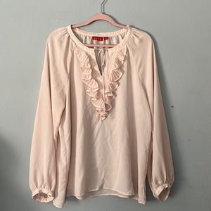 Elle ruffle tie neck blush pink long sleeve poet blouse XL